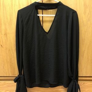 Lush Gigi Collar Long Sleeve Tie Sleeve Blouse